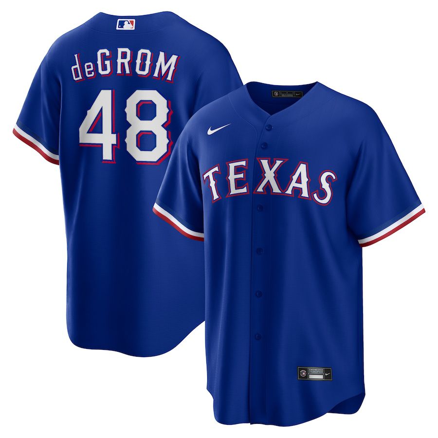 Men Texas Rangers #48 Jacob deGrom Nike Royal Away Replica Player MLB Jersey->texas rangers->MLB Jersey
